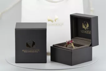 Pierścionek z żółtego 8k złota z Rubinem vrc084x-rb Styl Vintage Art Deco ZSRR Sowiecki Rosyjski styl